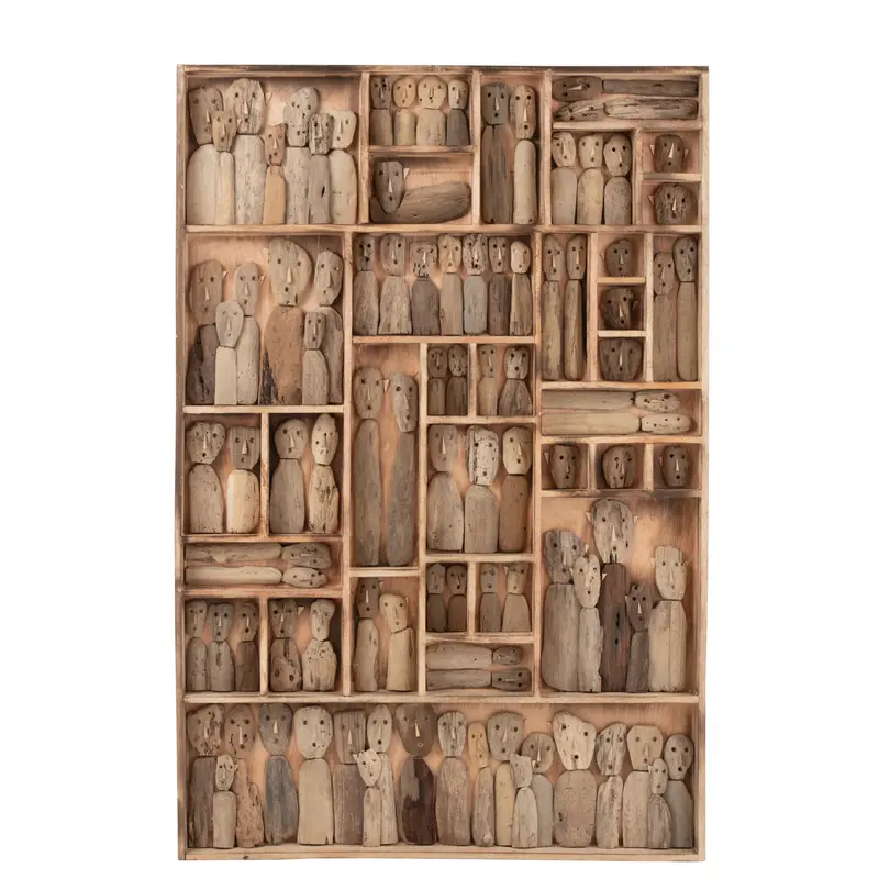 Muurdecoratie Familie Masks Vakjes Gerecycleerd Hout Naturel Large J-Line