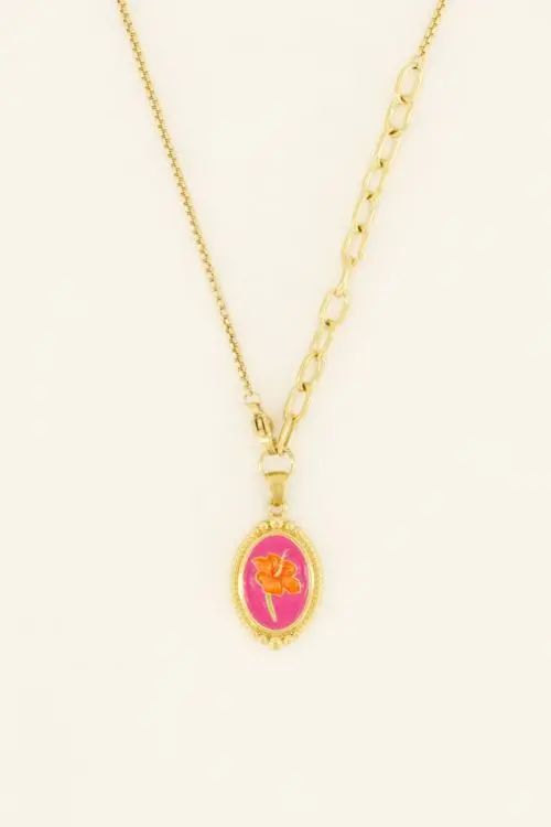 My Jewellery Casa fiore ketting met roze bloemen hanger