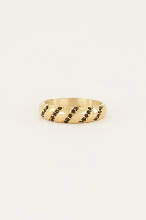 My Jewellery MOOD ring met schuine zwarte stenen