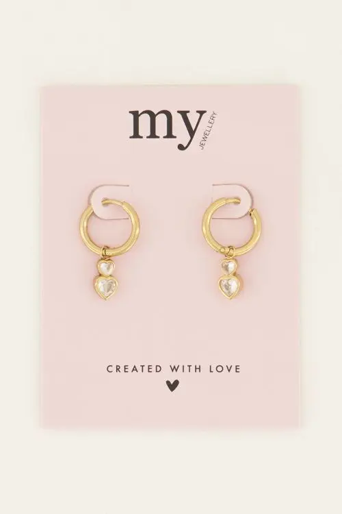 My Jewellery Oorhangers met dubbel hartje van strass