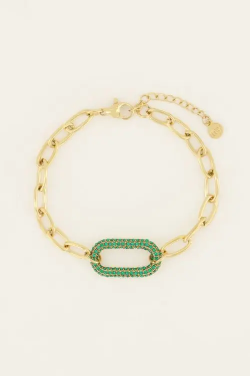 My Jewellery Schakelarmband met groene strass bedel