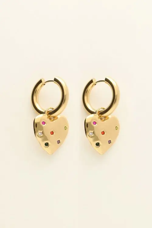 My Jewellery Universe oorringen met hart bedel met gekleurde steentjes