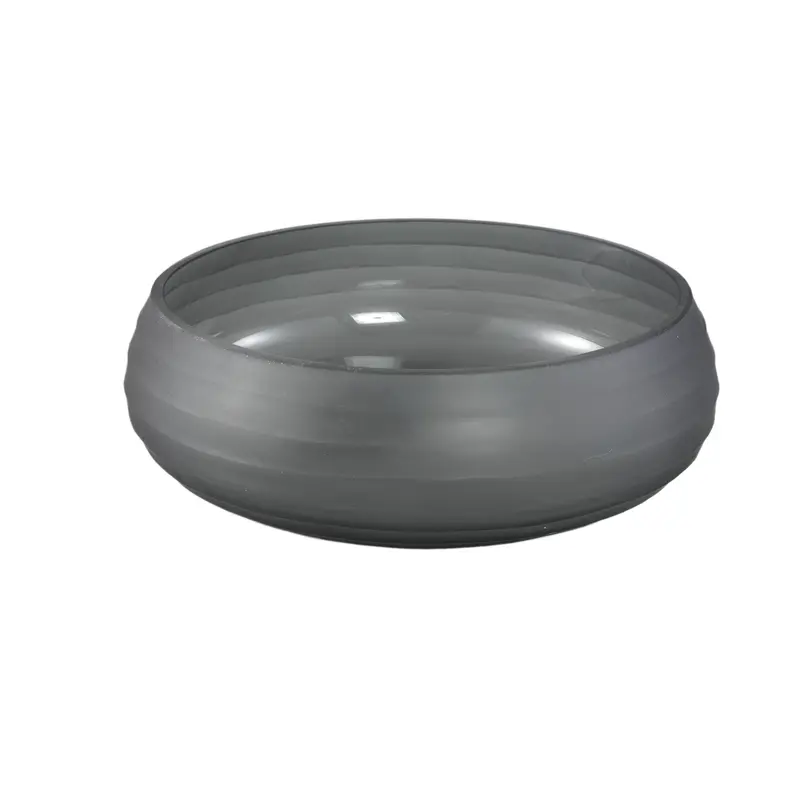 Nadah Grey Bowl Shaped Ribbed Glass Vase PTMD
