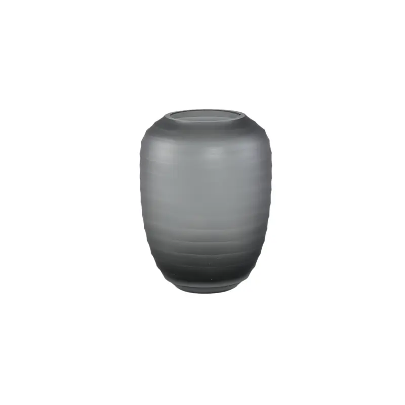 Nadah Grey Round Ribbed Glass Vase Low PTMD