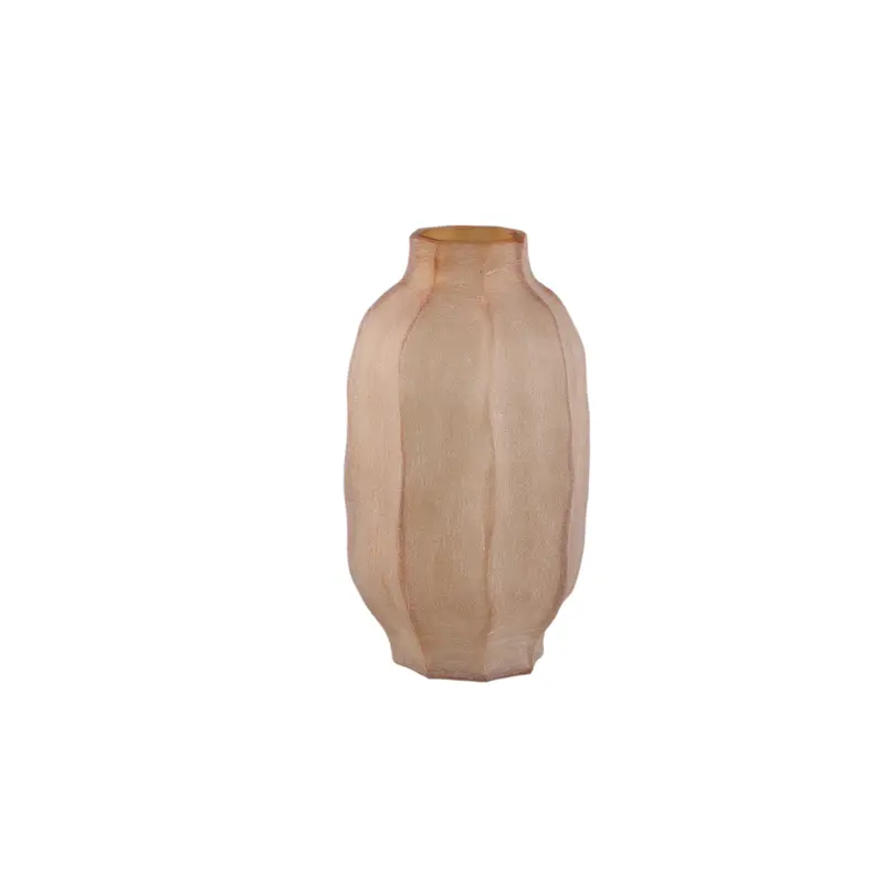 Natae Amber Round Glass Ribbed Vase Low PTMD