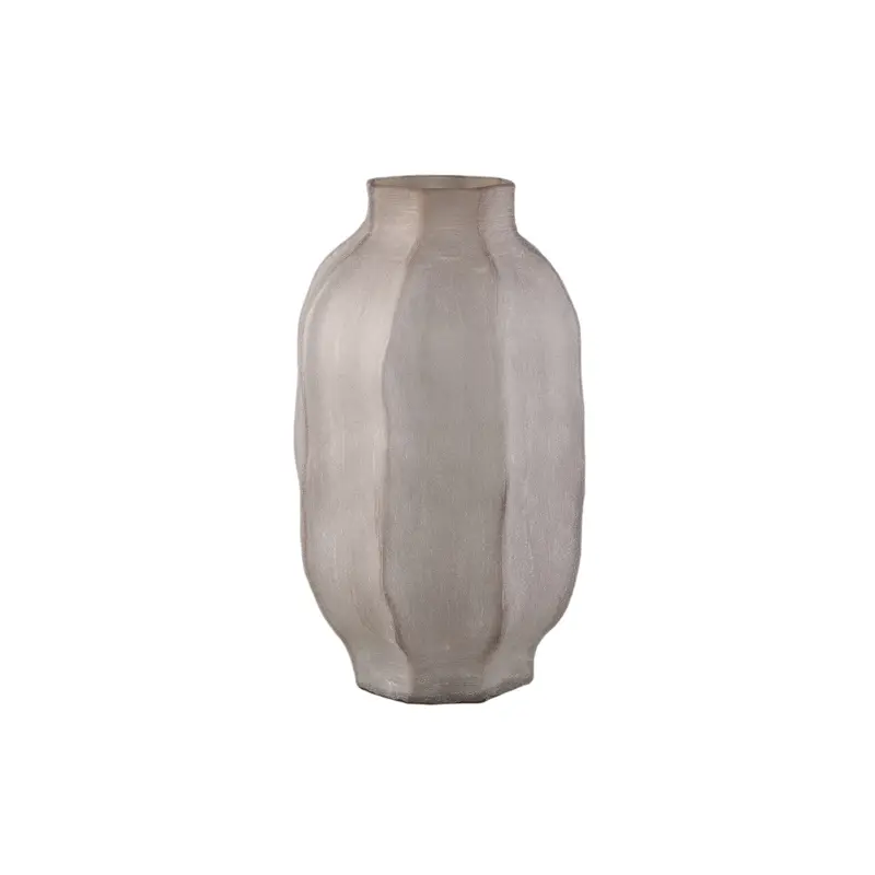 Natae Beige Round Glass Ribbed Vase High PTMD
