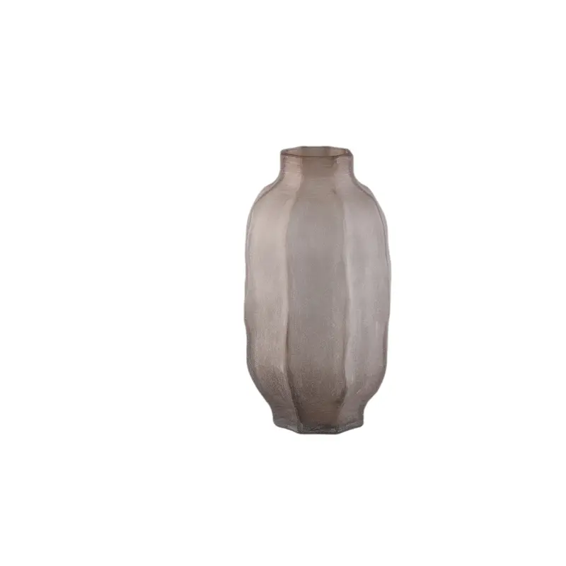 Natae Beige Round Glass Ribbed Vase Low PTMD