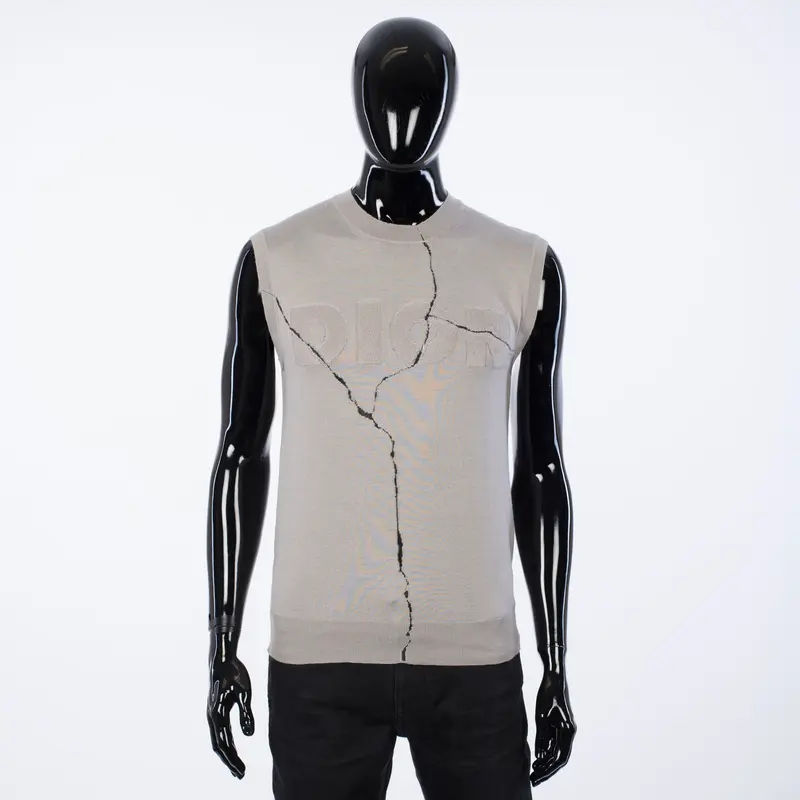 Navy Blue Wool & Silk Sweater With DIOR AND DANIEL ARSHAM Logo And Crack Effect