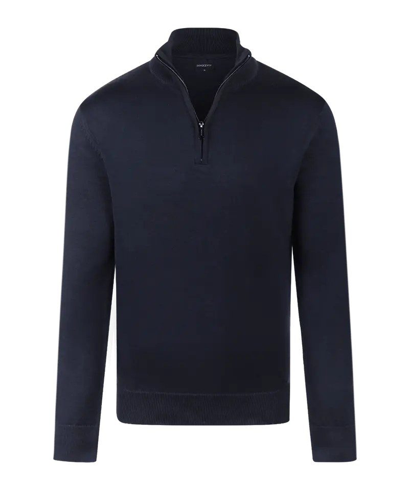 Navy half-zip met geribde boorden