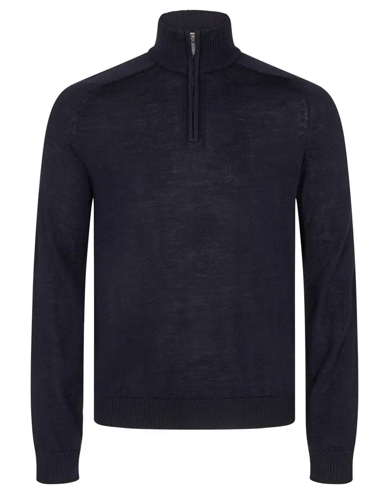 Navy Merino Crew half zip Pullover