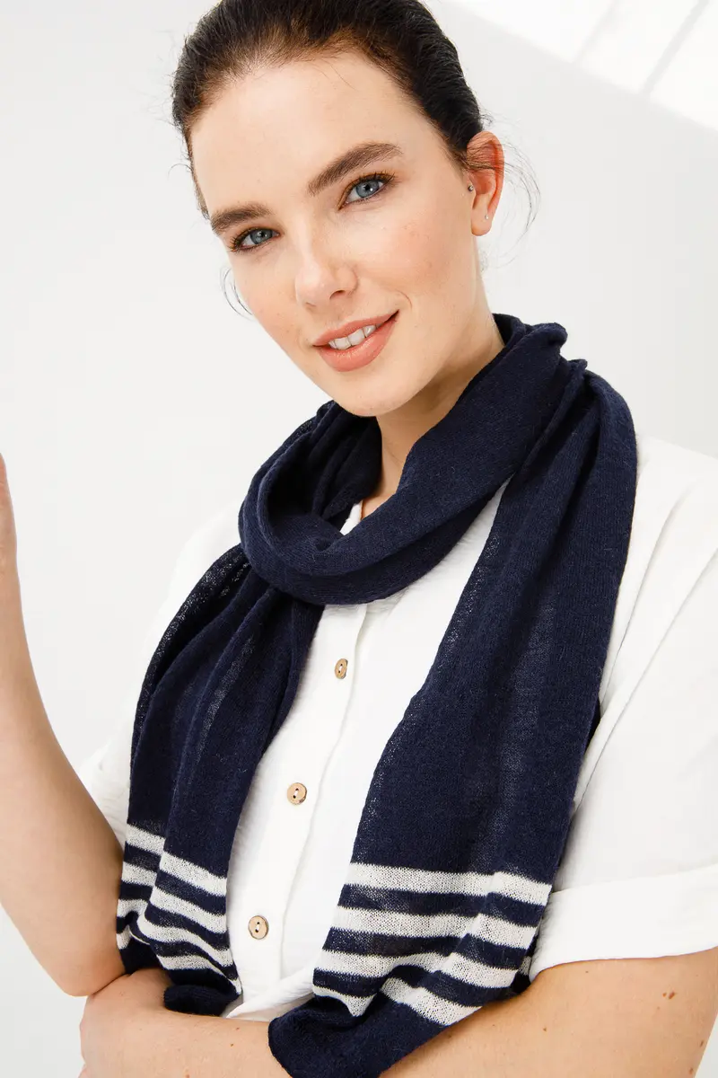 Navy Scarf Navy-Ecru