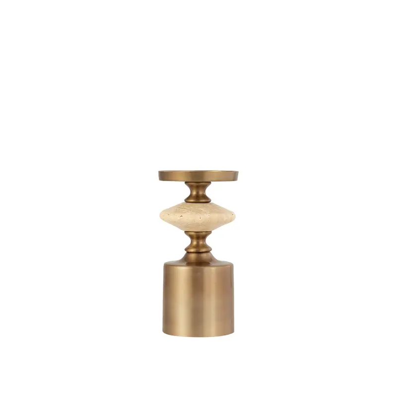 Nikolaos Brass candleholder travertine round S PTMD