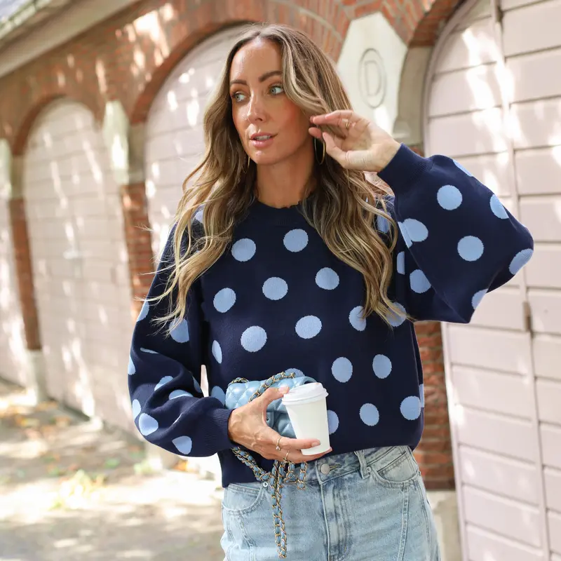 Noisy May Charlotte neck knit navy blazer dots