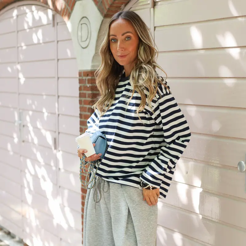 Noisy May Ember neck striped top blue