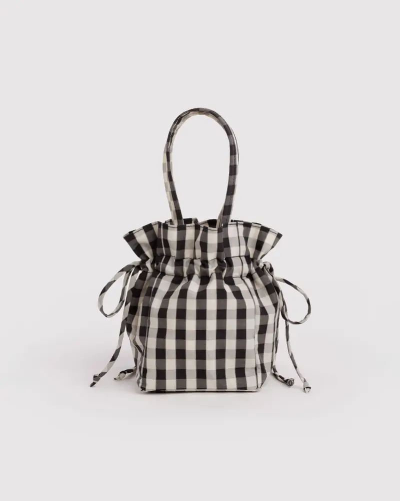 Nylon Drawstring Bag - Black & Cream Gingham