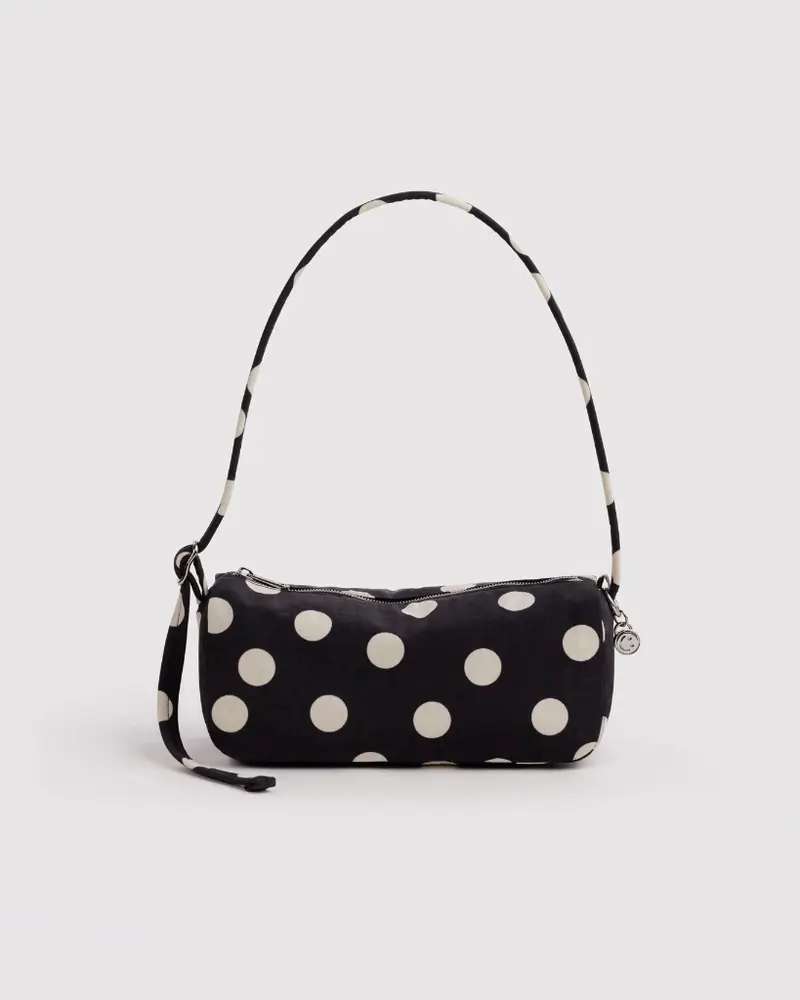 Nylon Loaf Bag - Black & Cream Polkadot