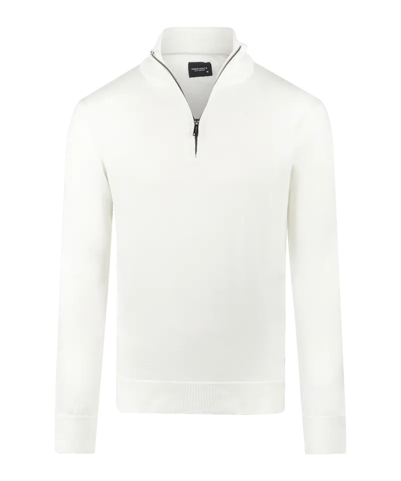 Off-white half-zip met geribde boorden