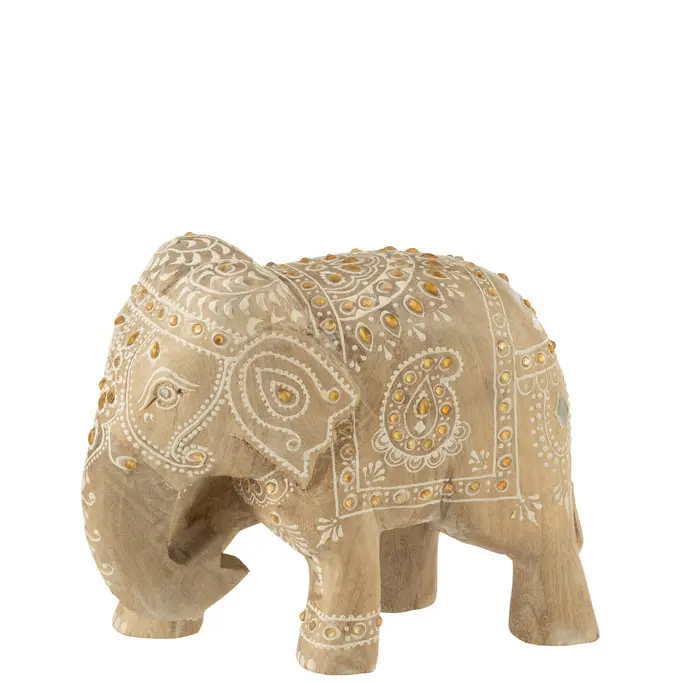 Olifant Kralen Mango Hout Naturel/Wit Large J-Line