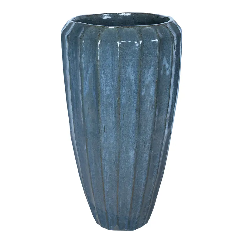 Olver Blue ceramic pot ribbed structure round L PTMD