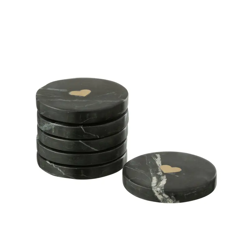 Onderzetter Hart Marmer Zwart/Goudkleurig Set van 6