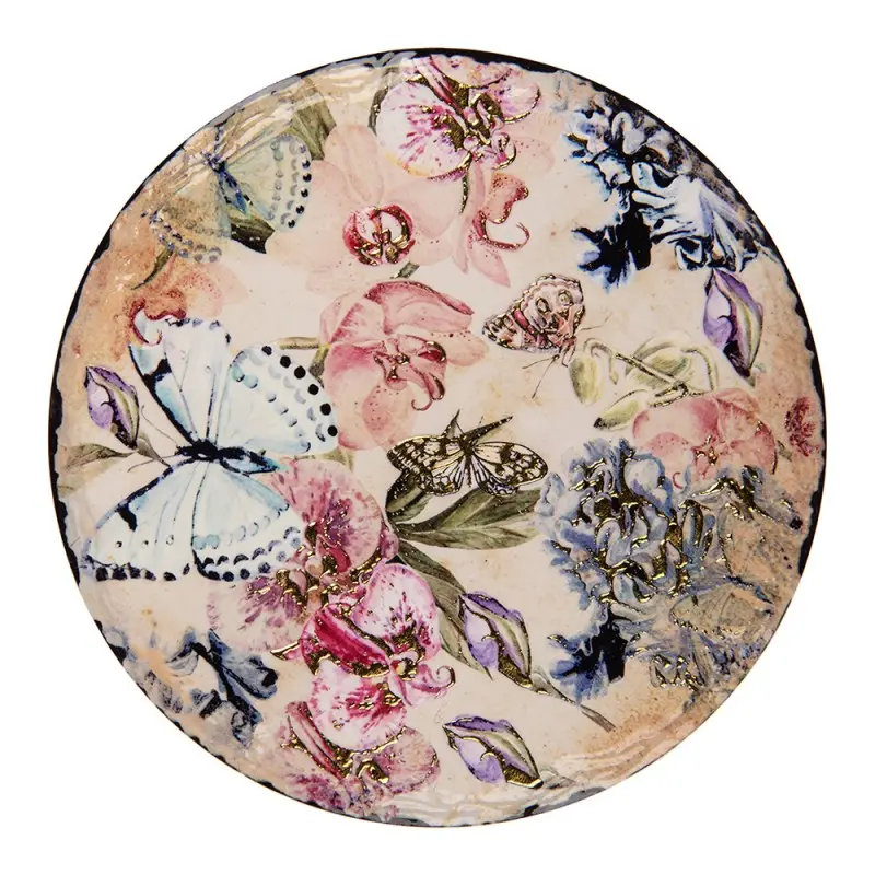 Onderzetter Vlinders Bloemen beige 16x16cm