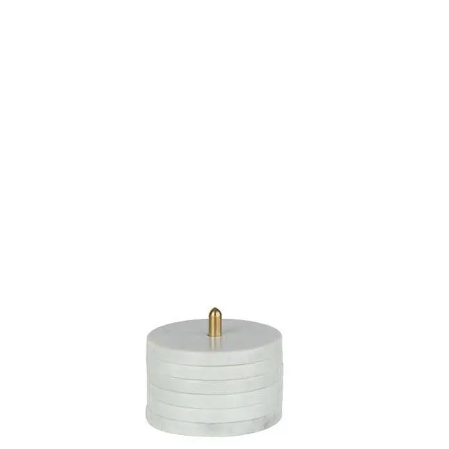 Onderzetter+Voet Rond Marmer Wit Set van 5 10x10x12cm