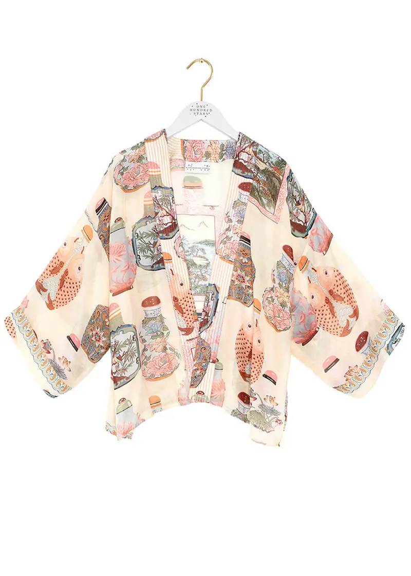 One Hundred Stars Perfume Bottles Short Kimono Blush