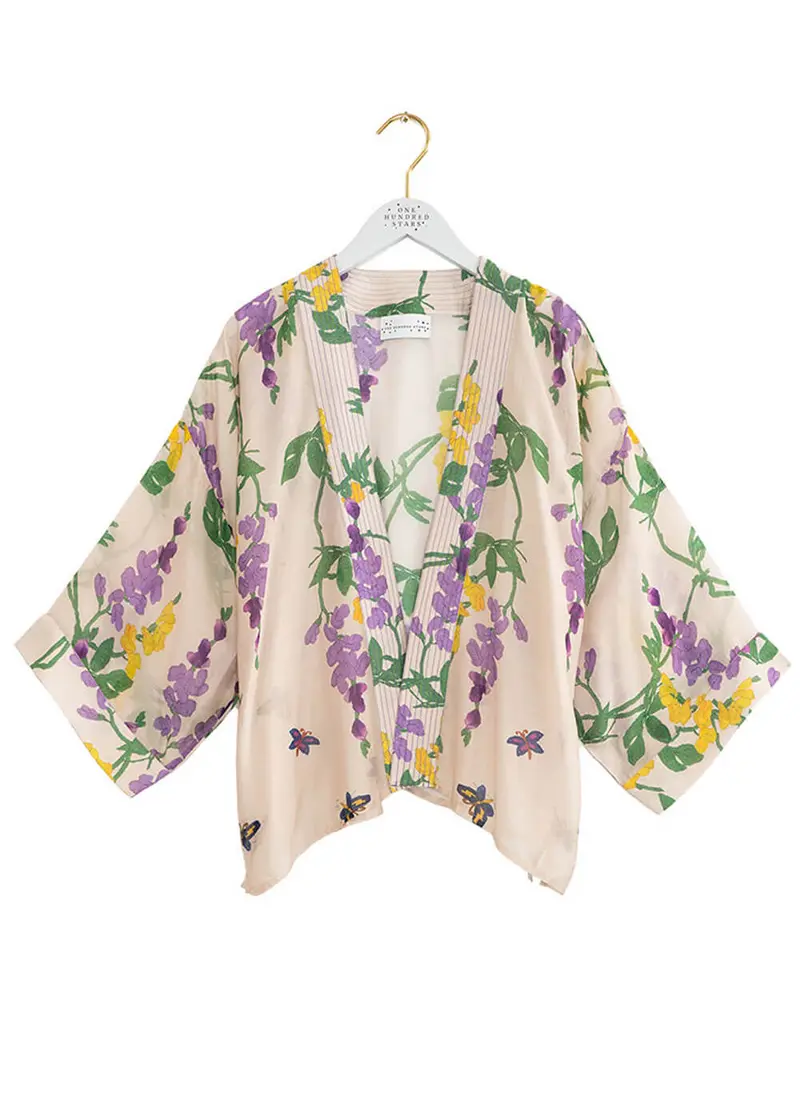 One Hundred Stars Wisteria Short Kimono Lilac