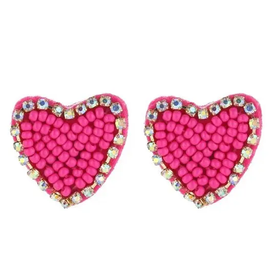 Oorbellen Beads Hart fuchsia