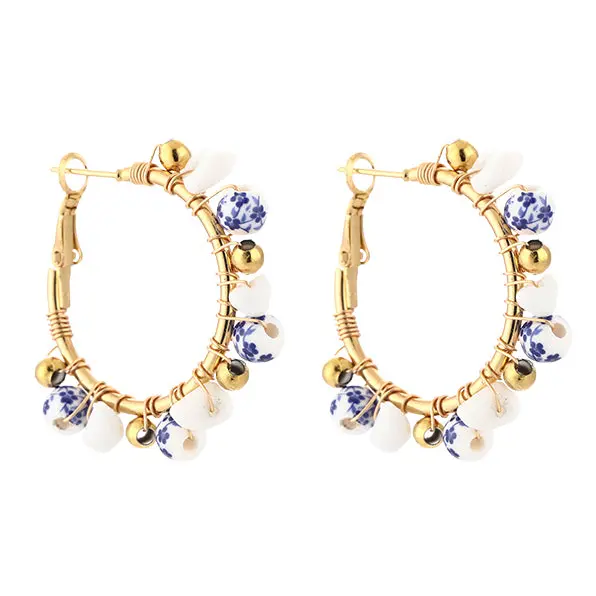 Oorbellen Bedel Strand goud blauw wit