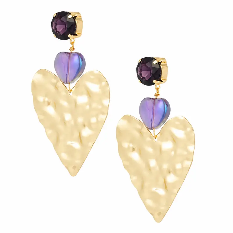 Oorbellen Big Love Statement goud paars