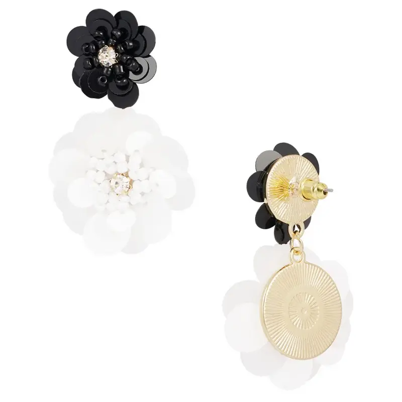 Oorbellen Bloemen goud zwart wit