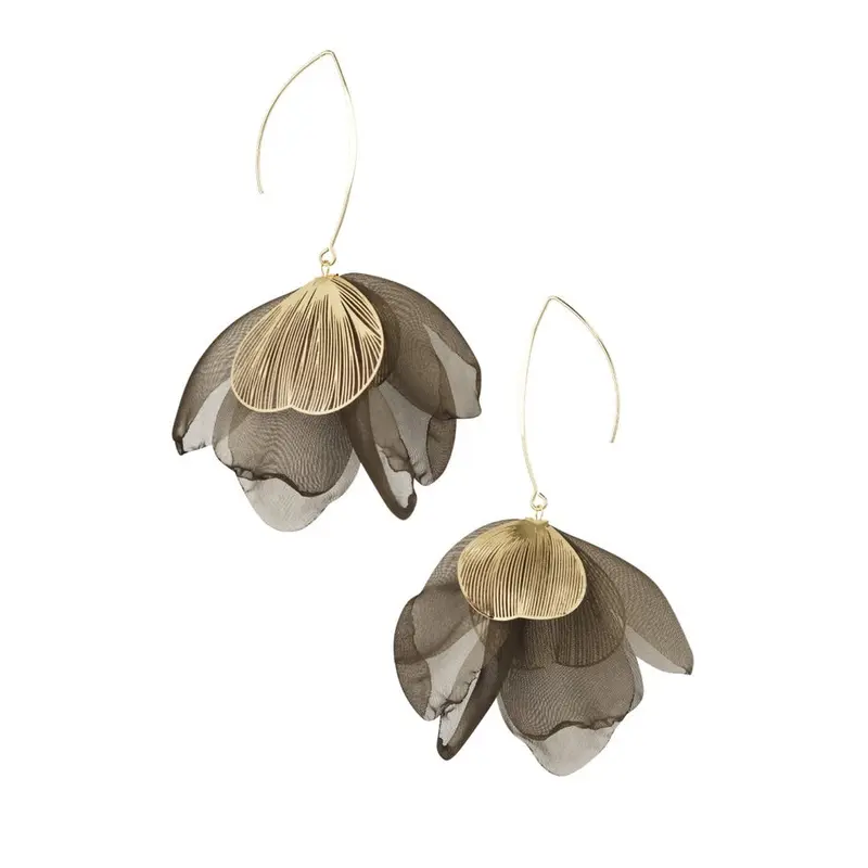 Oorbellen Charming Flower goud donkerbruin