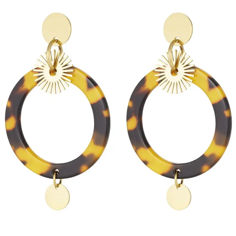 Oorbellen Cirkel Print goud bruin