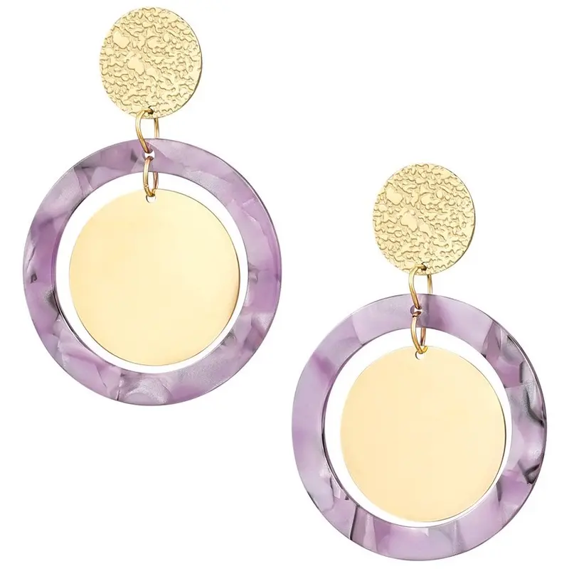 Oorbellen Cirkel Print goud lila