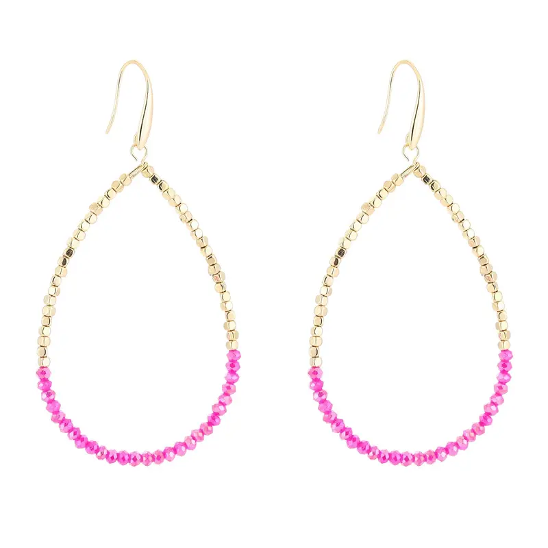 Oorbellen Druppel Double goud fuchsia