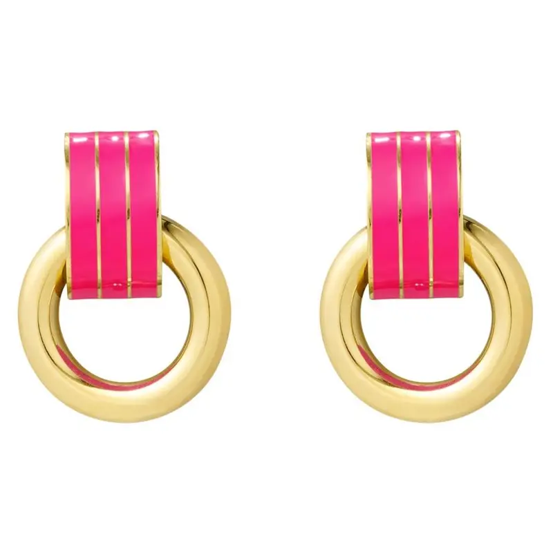 Oorbellen Dubbel goud fuchsia