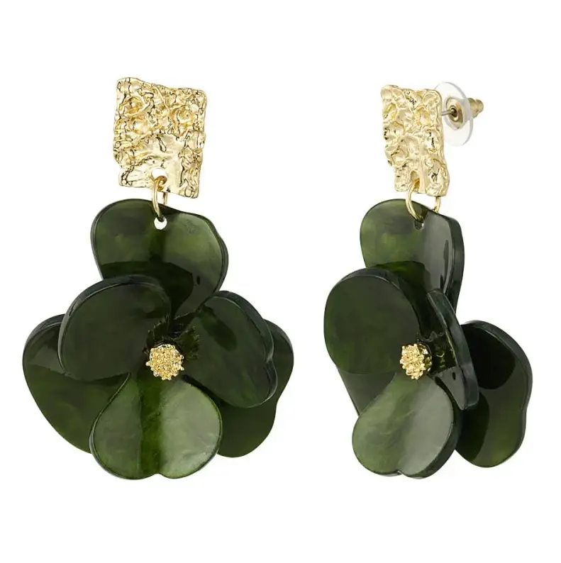 Oorbellen Flower Magic goud groen