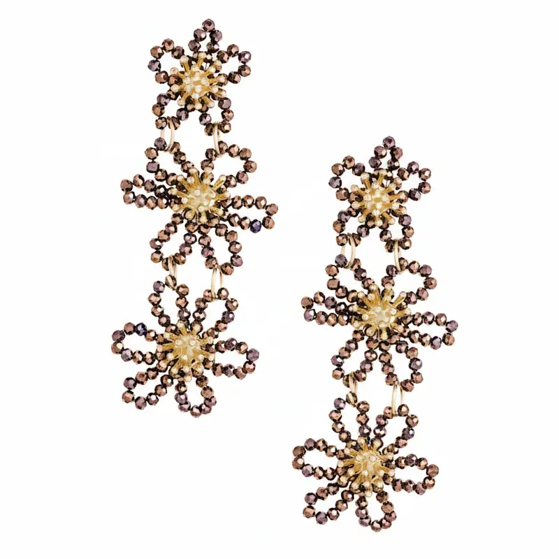 Oorbellen Flower Party Statement goud bruin