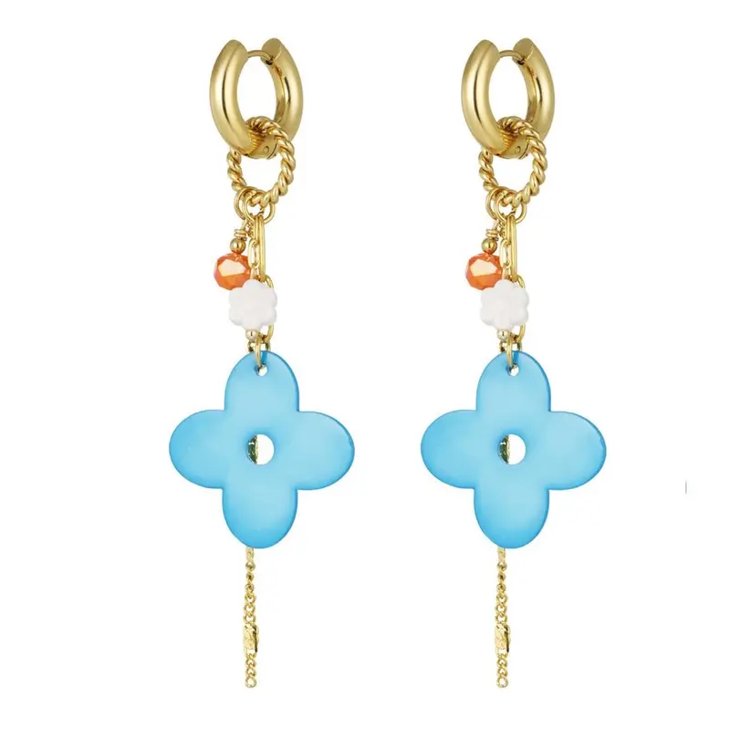Oorbellen Flower Power goud blauw