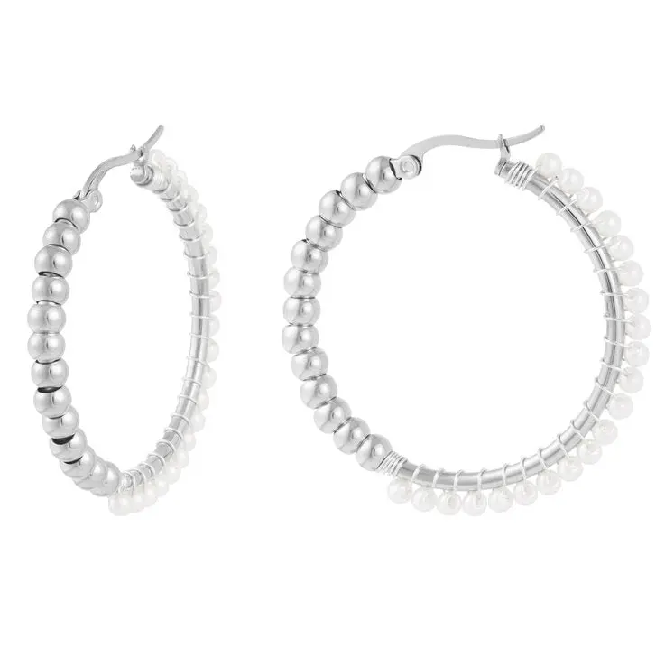 Oorbellen Grote Cirkel Parels zilver