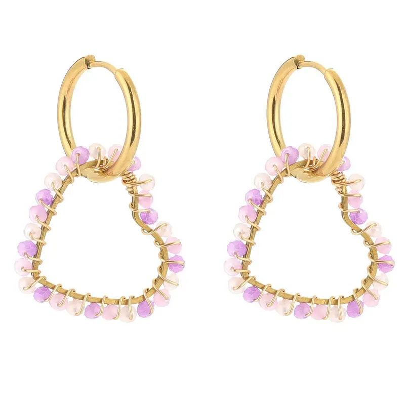 Oorbellen Handmade Love goud lila
