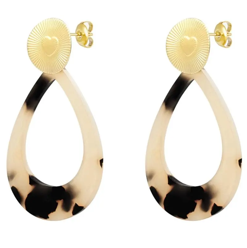 Oorbellen Hart coin met ovaal goud beige