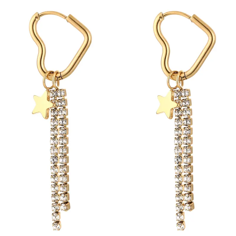 Oorbellen Hartje met Strass en Ster goud