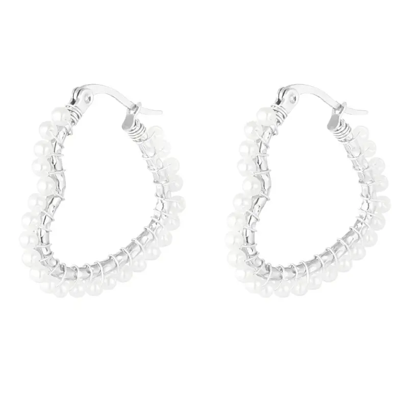 Oorbellen Hartjes met Parels zilver