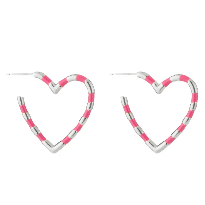 Oorbellen Kleurvol Hart zilver fuchsia