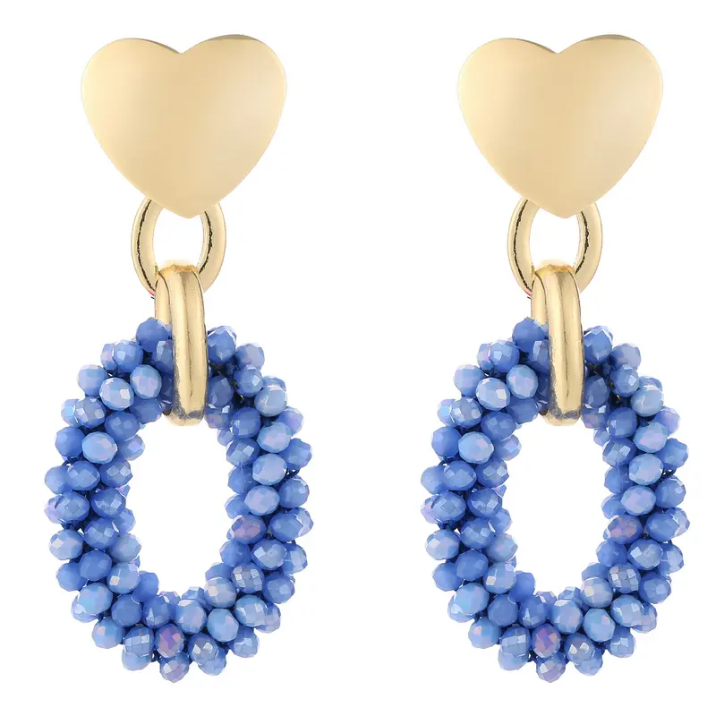 Oorbellen Kralen Love goud blauw mix