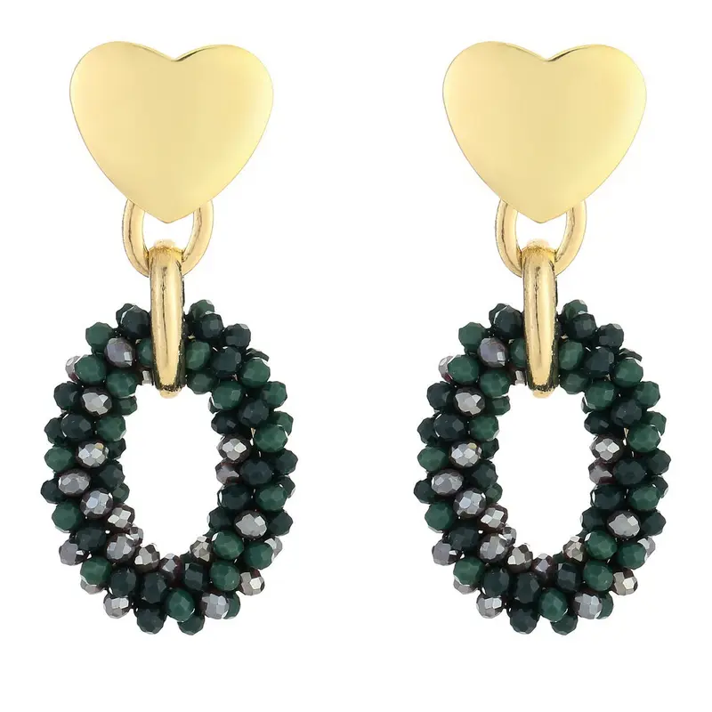 Oorbellen Kralen Love goud groen mix