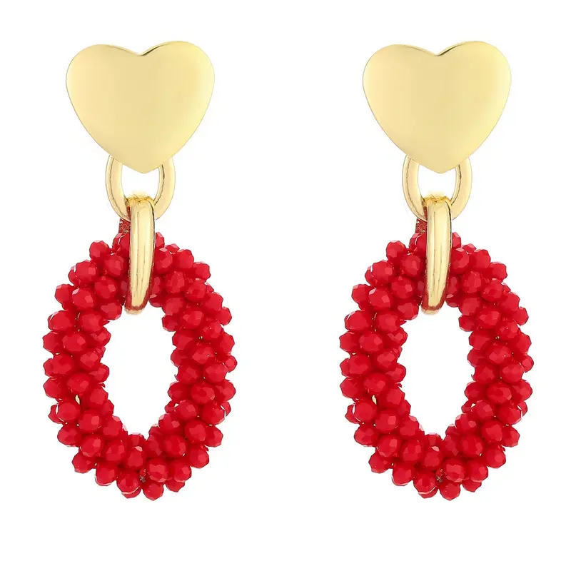 Oorbellen Kralen Love goud rood