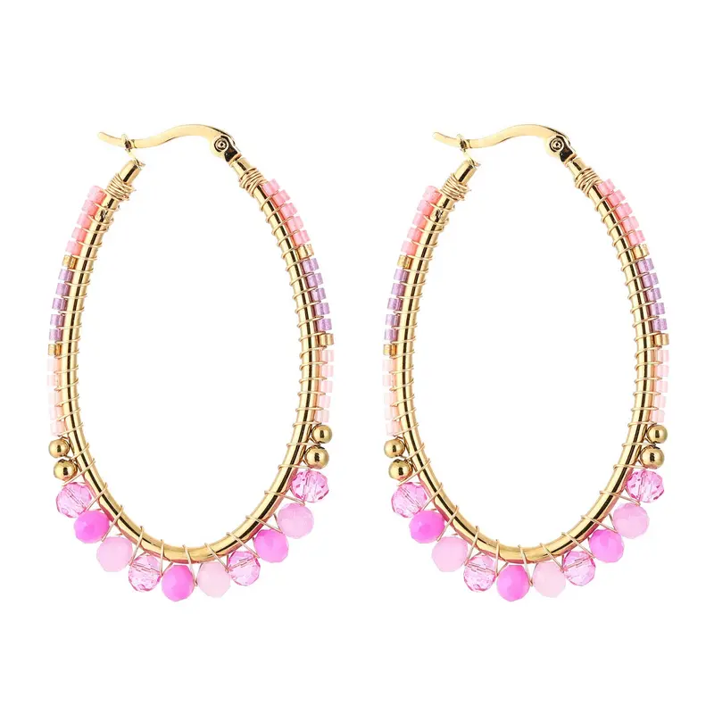 Oorbellen Kralen Ovaal goud roze